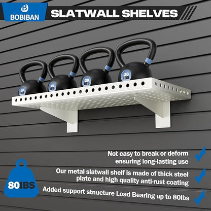 2 Pack Slatwall Shelves, Heavy Duty White Metal Slat Wall Shelf - Image 3