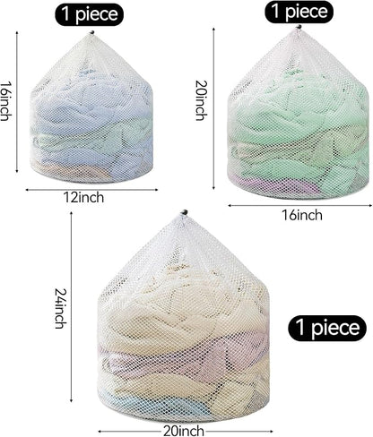 3Pcs Laundry Mesh Wash Bags, Drawstring Net Laundry Bag - Image 2