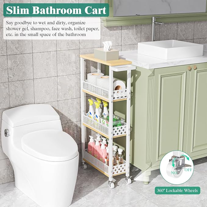 Giwil 4-Tier Slim Rolling Storage Cart - Image 3
