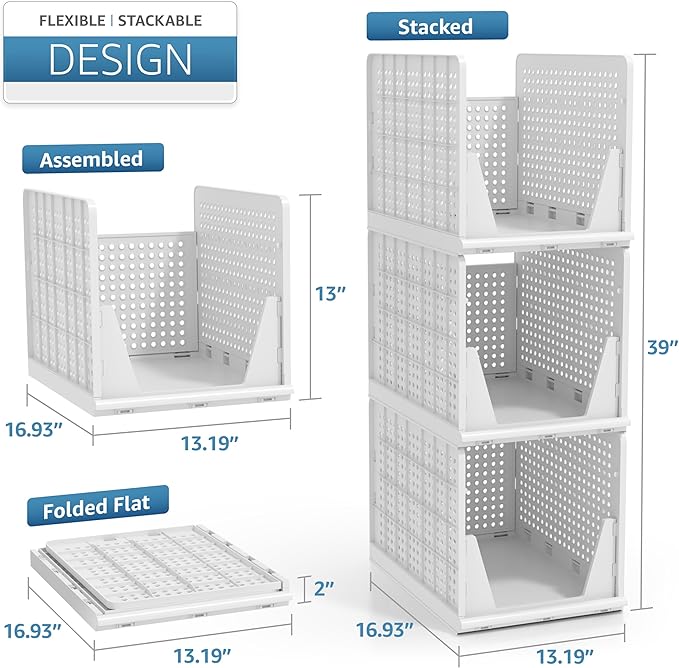 Sorbus Stackable Shelf Organizer Baskets – Plastic Closet Organizer - Image 6
