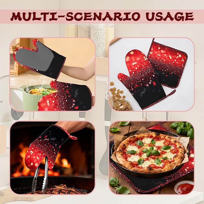 Red Gradient Sparkle Heat-Resistant Silicone Oven Mitts and Pot Holders - Image 6