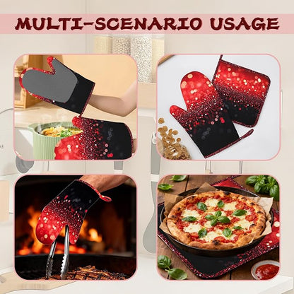 Red Gradient Sparkle Heat-Resistant Silicone Oven Mitts and Pot Holders - Image 6