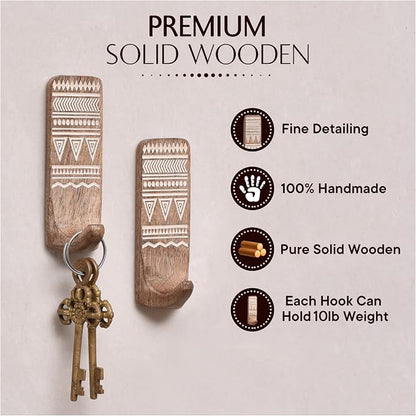 Indian Shelf 3 Boho Wood Adhesive Wall Hooks Peel Stick - Image 5