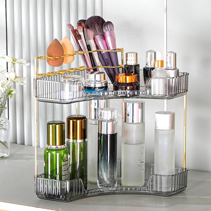 Upgraded 2-Tier Corner Bathroom Countertop Organizer – Spacious Storage by SHUANGQING