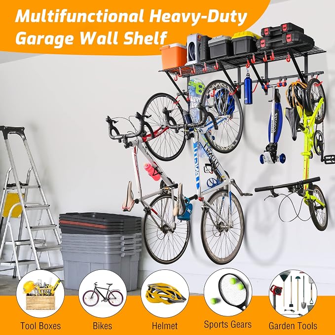 PLKOW Garage Wall Shelving Includes Bike Hooks, Sturdy Adjustable Garage - Image 2