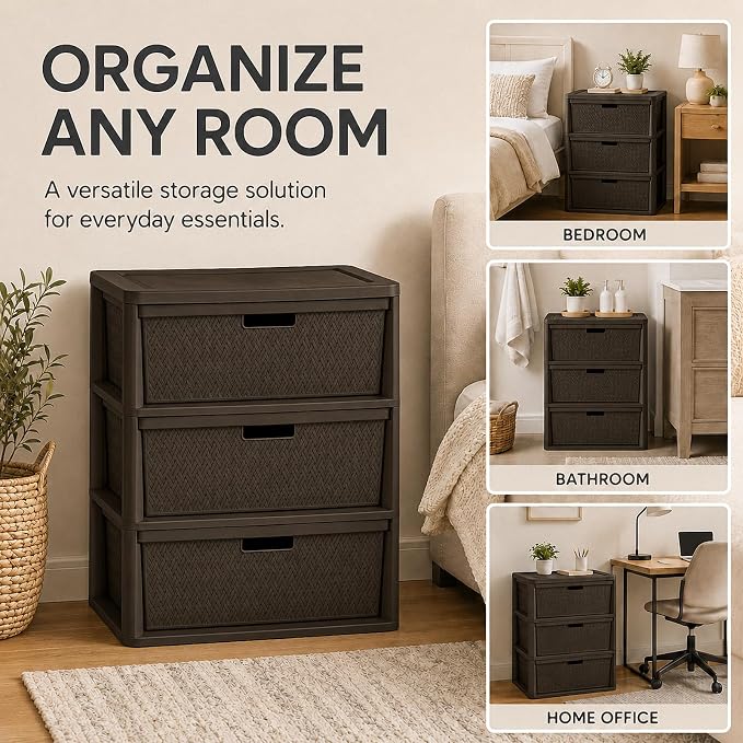 Wide 3-Drawer Plastic Storage Tower, Decorative Organizer Chest, BPA-free - Image 9