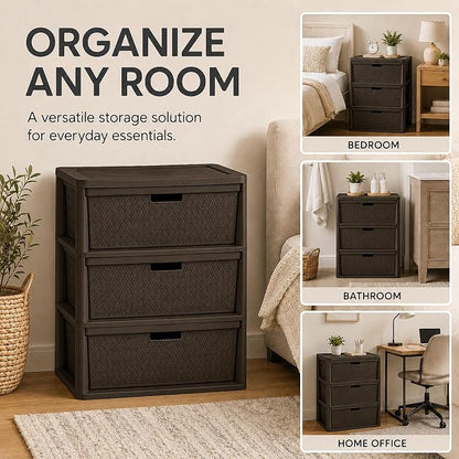Wide 3-Drawer Plastic Storage Tower, Decorative Organizer Chest, BPA-free - Image 9