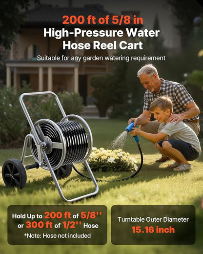 VEVOR Hose Reel Cart, 200/300 ft High-Pressure Garden Hose Cart, Hoses Reel - Image 2