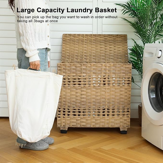 OIAHOMY Laundry Hamper with Lid, 140L Clothes Hamper with 3 Removable Liner Bags - Image 6