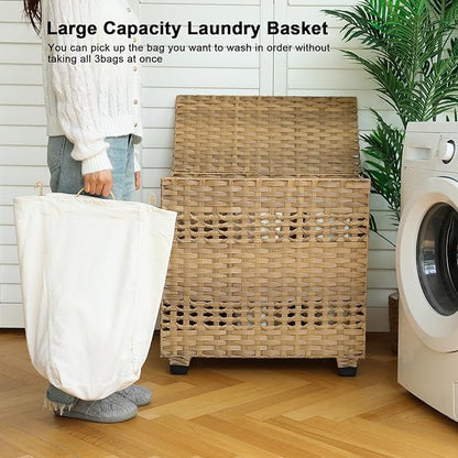 OIAHOMY Laundry Hamper with Lid, 140L Clothes Hamper with 3 Removable Liner Bags - Image 6