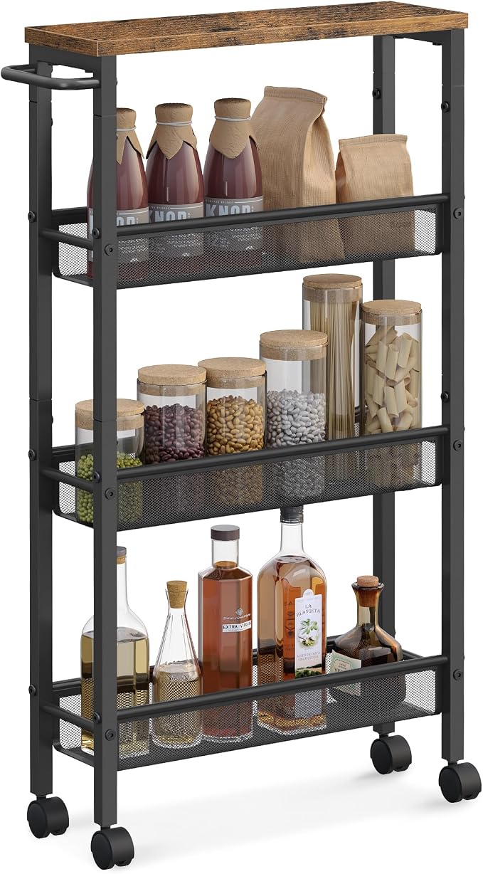 VASAGLE Slim Rolling Cart, 4-Tier Narrow Storage Cart by VASAGLEbySONGMICSHOME
