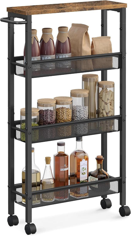 VASAGLE Slim Rolling Cart, 4-Tier Narrow Storage Cart by VASAGLEbySONGMICSHOME