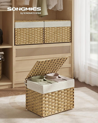 SONGMICS Storage Basket with Lid, Woven Blanket Storage Bin with Handles - Image 2