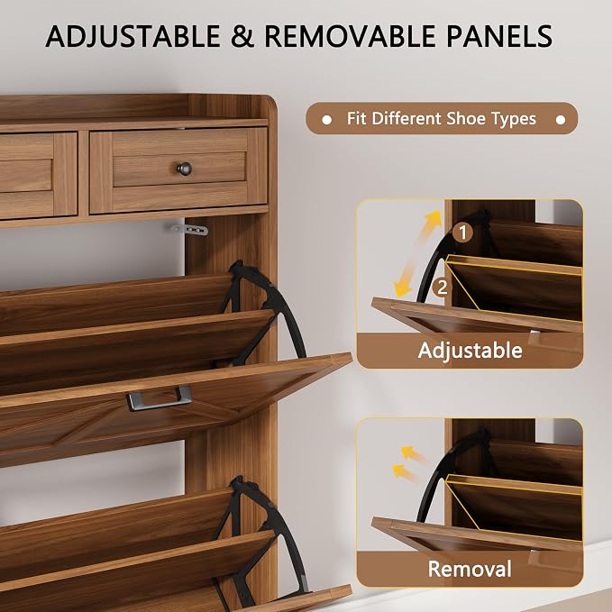 Shoe Cabinet with 2 Flip Drawers & 2 Top Drawers, Hidden Slim Shoe Rack - Image 3
