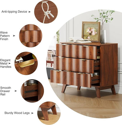 3 Drawer Dresser, Fluted Chest of Drawers - Image 6