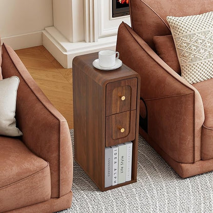 Narrow Nightstand with 2 Drawers, Small Bedside Tables, Mid-Century Modern Slim - Image 3