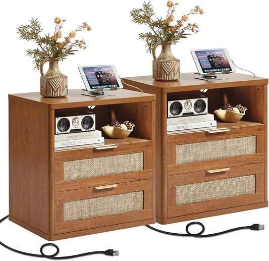 LEYAOYAO Rattan Nightstands Set of 2 by LEYAOYAO-Findtheshiningpointofyourideallife%EF%BC%81