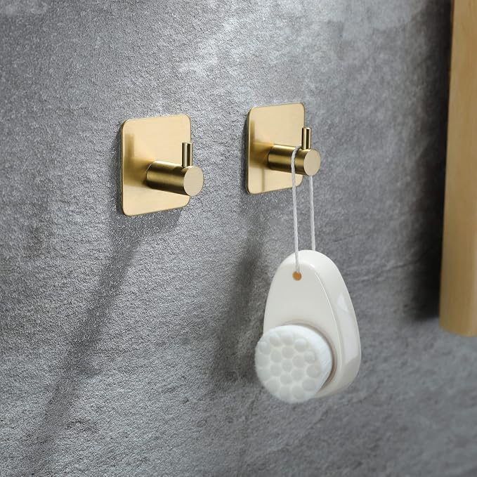 Taozun Golden Towel Bar Set- Self Adhesive Towel Holder + 2 Packs Towel Hooks - Image 3