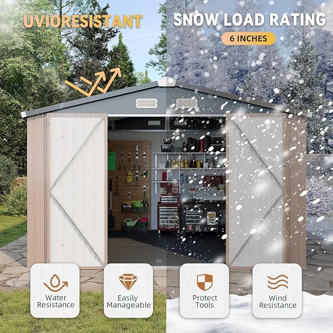 Aoxun 10x8 FT Shed with Floor Heavy-Duty Galvanized Steel Outdoor Storage Shed - Image 8