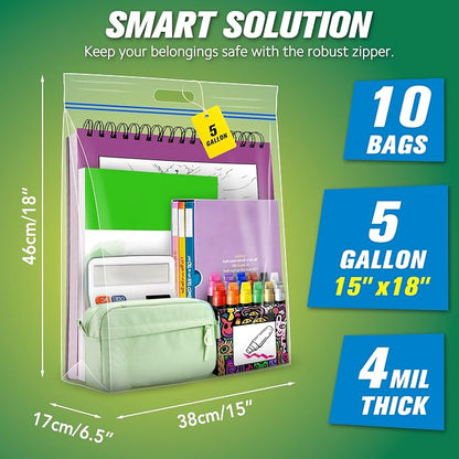 HIBAG 5 Gallon Large Storage Bags, 15” x 18” Resealable Clear Bags - Image 2