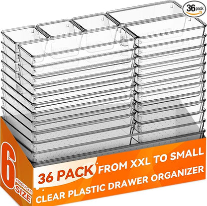 Criusia 36 Pack Large Clear Plastic Drawer Organizer Bins by Criusia