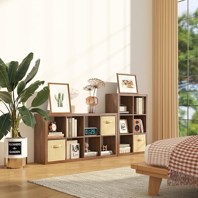 furtble Bookshelf with Storage Bins, 8-Cube Storage Organizer, Modern Wood Open - Image 4