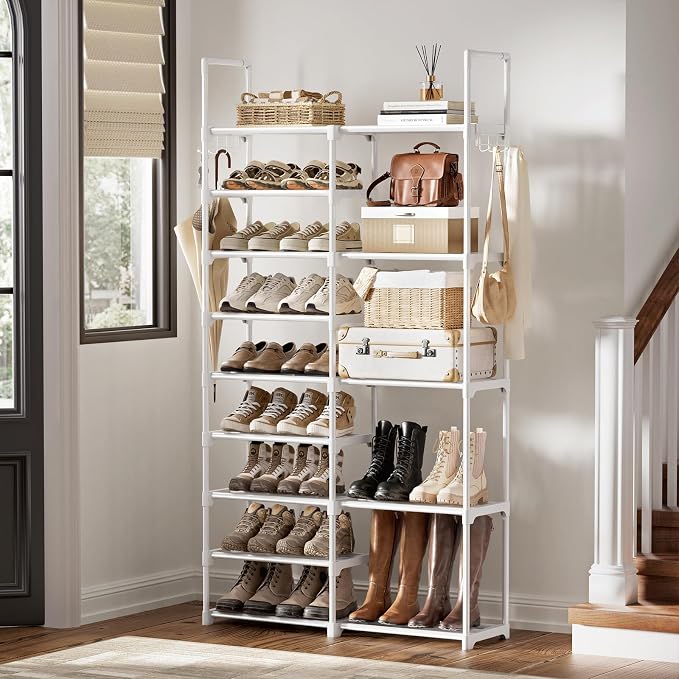 WOWLIVE 9 Tier 2-Column Shoe Rack, 30-35 Pairs Stackable White | Compact - Image 2