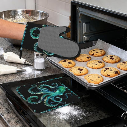 Octopus Silicone Oven Mitts and Pot Holders, Heat-Resistant 4 Piece Kitchen Set - Image 4