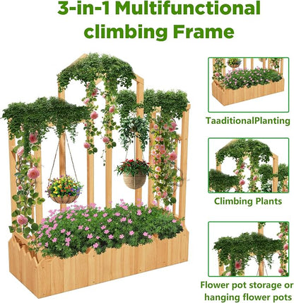 Raised Garden Beds with Arch Trellis Outdoor, Wooden Planter Boxes with Hanging - Image 5