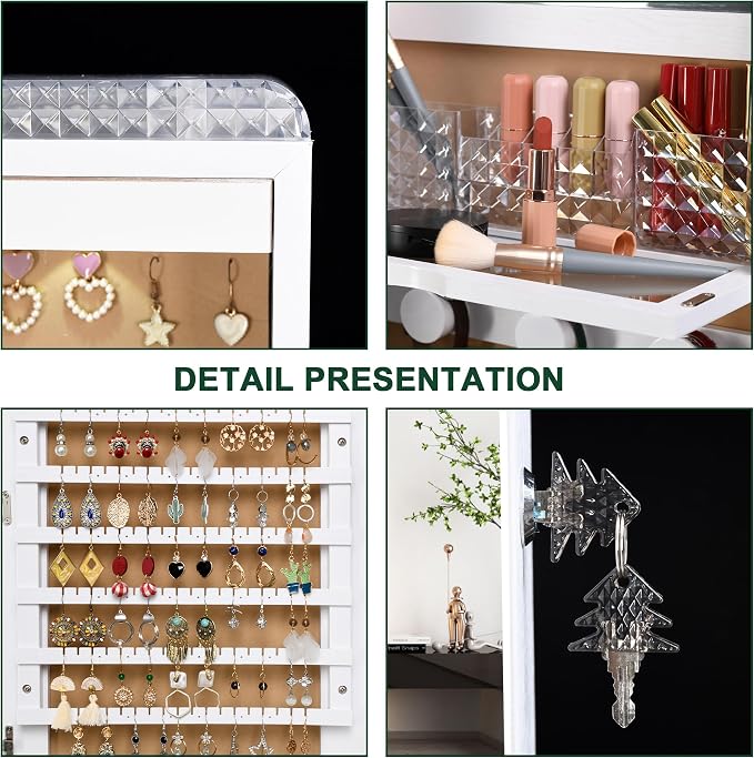HNEBC LED Mirror Jewelry Cabinet, 47.2" Wall Mounted Jewelry Organizer - Image 10