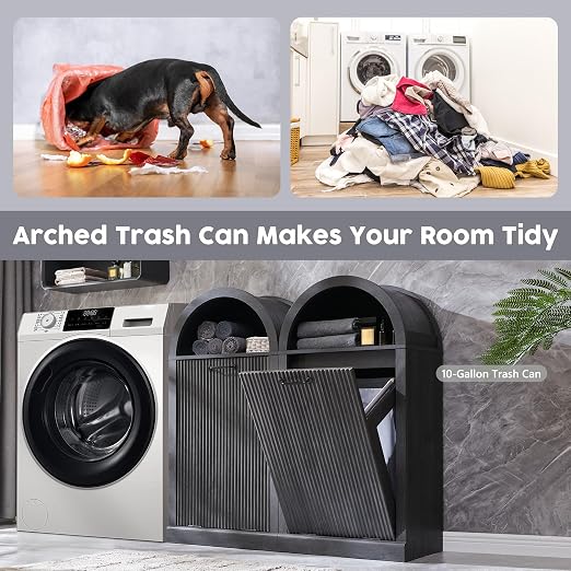 Arched Tilt-Out Trash Can Cabinet, Fluted 10 Gallon Trash Can - Image 4
