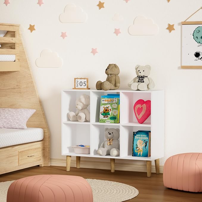6 Cube Bookcase, Wooden Book Shelf Cube Storage Organizer - Image 9