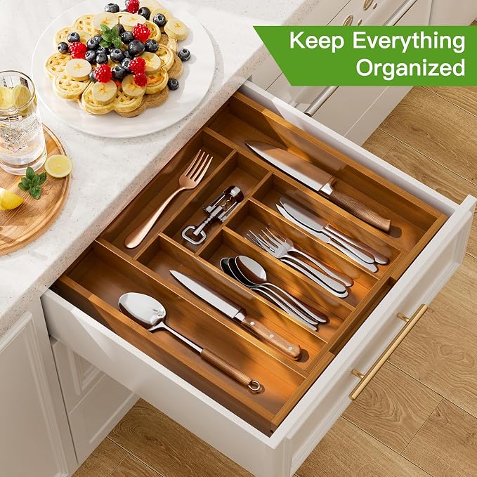 Pipishell Bamboo Expandable Drawer Organizer - Image 3