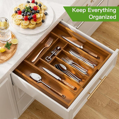Pipishell Bamboo Expandable Drawer Organizer - Image 3