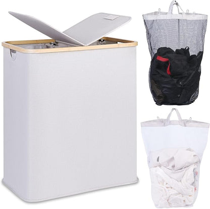 efluky Laundry Hamper with Lid, Double Laundry Hamper with 2 Removable Bags by efluky