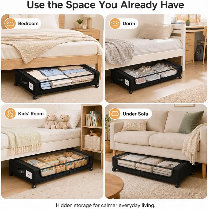 Camkey® Under Bed Storage with 360° Wheels, 60L Low-Profile Rolling Underbed - Image 8