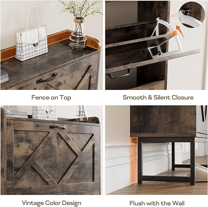 Nicetree Shoe Cabinet with 2 Flip Drawers, Entryway Organizer, Chestnut | Slim - Image 3