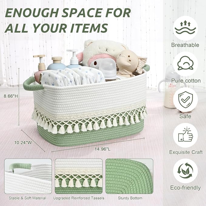 3 Pack Storage Basket for Shelves, Boho Cotton Rope Storage Bins - Image 4