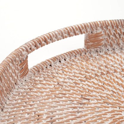 Round Rattan Serving Tray Decorative Woven Ottoman Trays - Image 3