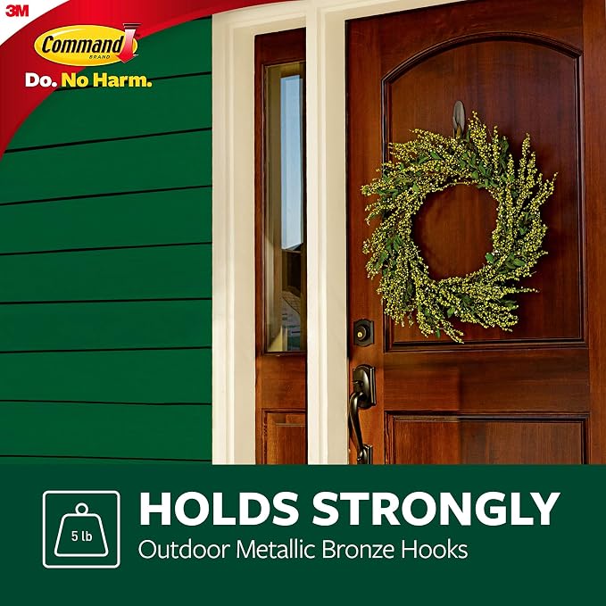 Command Outdoor Large Bronze Hooks, Holds up to 5 lb, 3 Hooks and 4 Command - Image 3