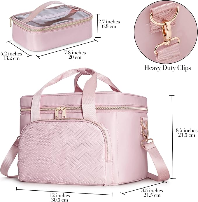 Travel Makeup Bag with 2 Pouches and Adjustable Dividers, Large Cosmetic Case - Image 5