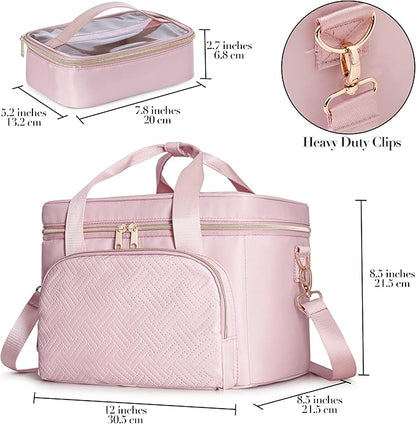 Travel Makeup Bag with 2 Pouches and Adjustable Dividers, Large Cosmetic Case - Image 5
