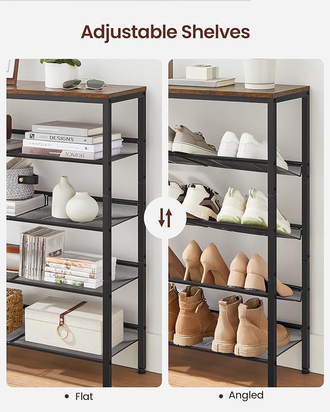 VASAGLE Shoe Rack for Entryway, Freestanding, Adjustable, Industrial | 5-Tier - Image 6