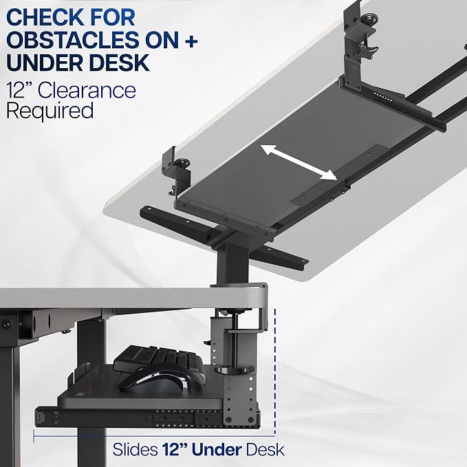 VIVO Large Height Adjustable Under Desk Keyboard Tray, C-clamp Mount System - Image 6
