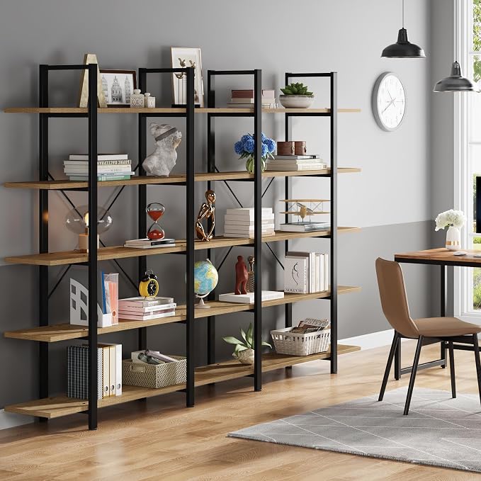 Tribesigns 5-Tier Bookshelf, Vintage Industrial Style Bookcase 72 H x 12 W x - Image 5
