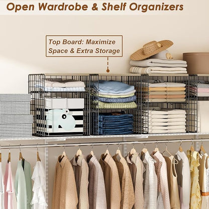 4-Tier Stackable Closet Organizers and Storage, Adjustable Dividers & Wood Top - Image 6