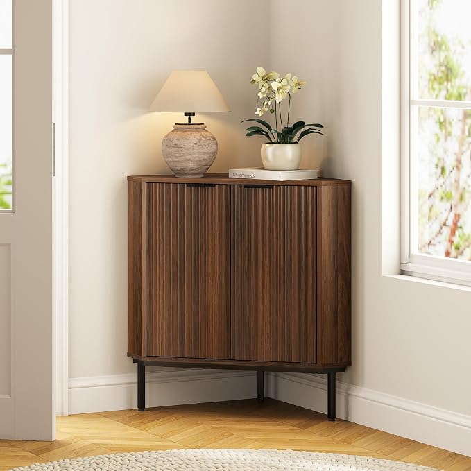 Fluted Corner Cabinet, Modern Small Corner Floor Cabinet - Image 7