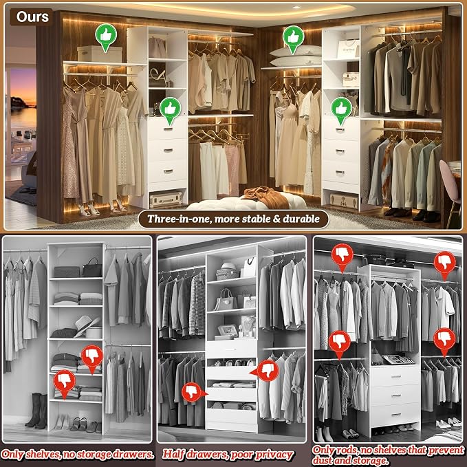 iSunirm 8FT Closet System, Wall Mount Bedroom Wardrobe - Image 2
