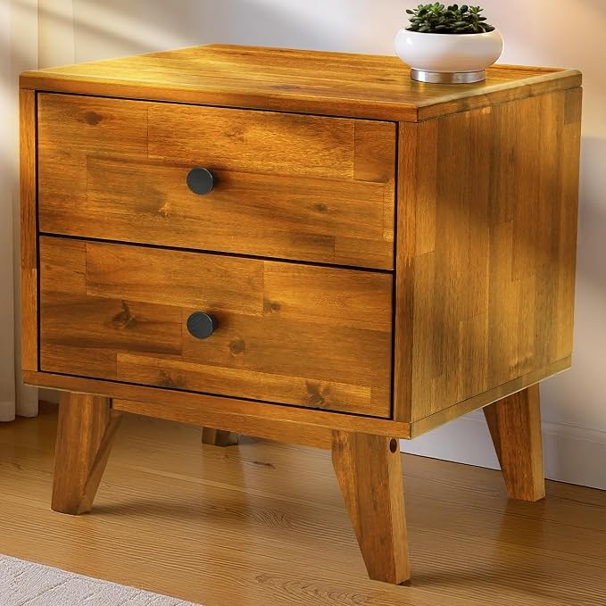 Acacia Silvia Nightstand with 2 Drawers, Solid Wood Bedside Table, Table with by AACACIAFURNITURE