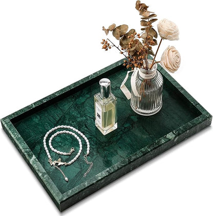 Real Natural Marble Tray for Bathroom, Kitchen and Desktop, Rectangle Genuine by Zilukar